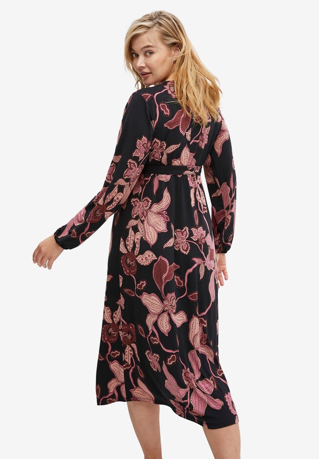 Knit Surplice Midi Dress With Self-Tie, , on-hover image number null