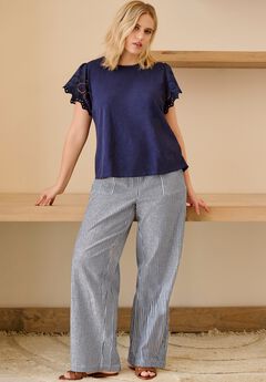 Linen-Blend Drawstring Elastic Waist Pants