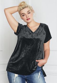 Stretch Crushed Velour V-neck Short Sleeve Tee