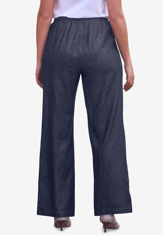 Elastic Waist Pull On Wide Leg Jeans, , on-hover image number null