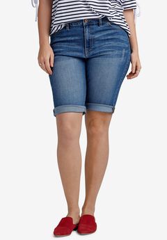 Mid-Rise Stretch Denim Bermuda Shorts