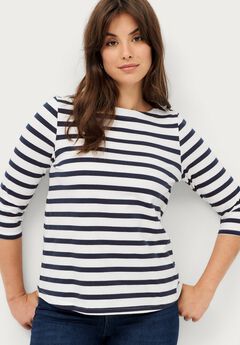 Cotton Spandex Jersey Boatneck Three-Quarter Sleeve Top