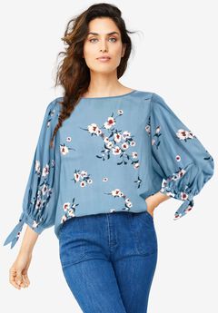 3/4 Tie-Sleeve Blouse
