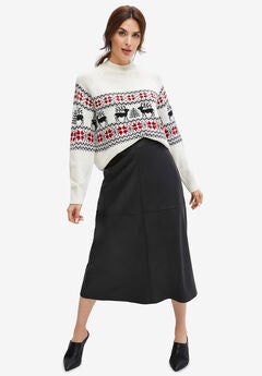 Faux Leather A-line Midi Skirt