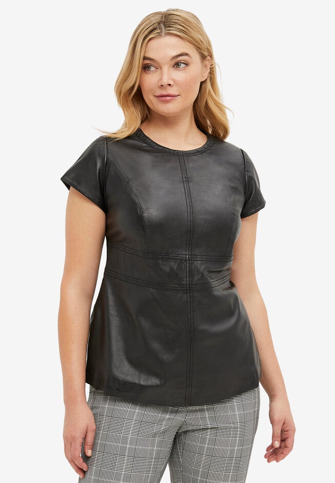Back Zip Leather Top, , alternate image number null
