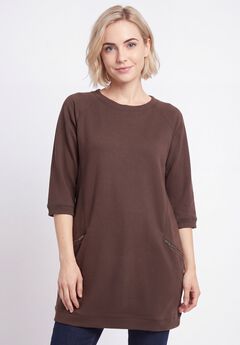 Ellos Studio French Terry Zip-Pocket Long Sleeve Scoopneck Tunic