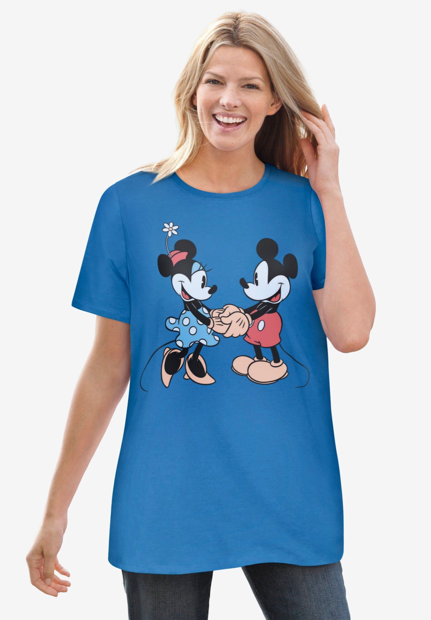 Bright Blue Mickey Minnie Crewneck Tee, BRIGHT BLUE MICKEY MINNIE, hi-res image number 0