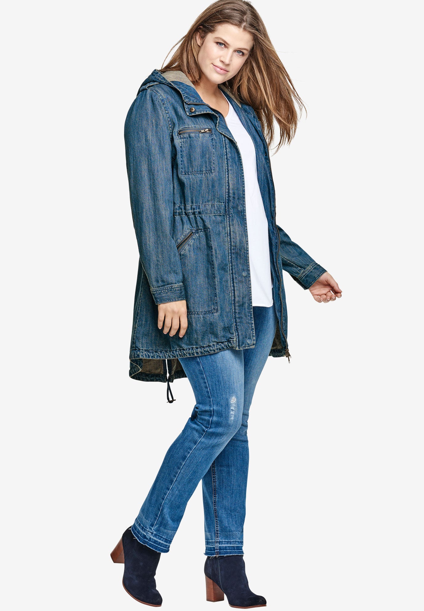 Long denim plus size jacket cheap