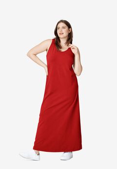 Cotton Spandex Scoop Neck Sleeveless A Line Maxi Dress