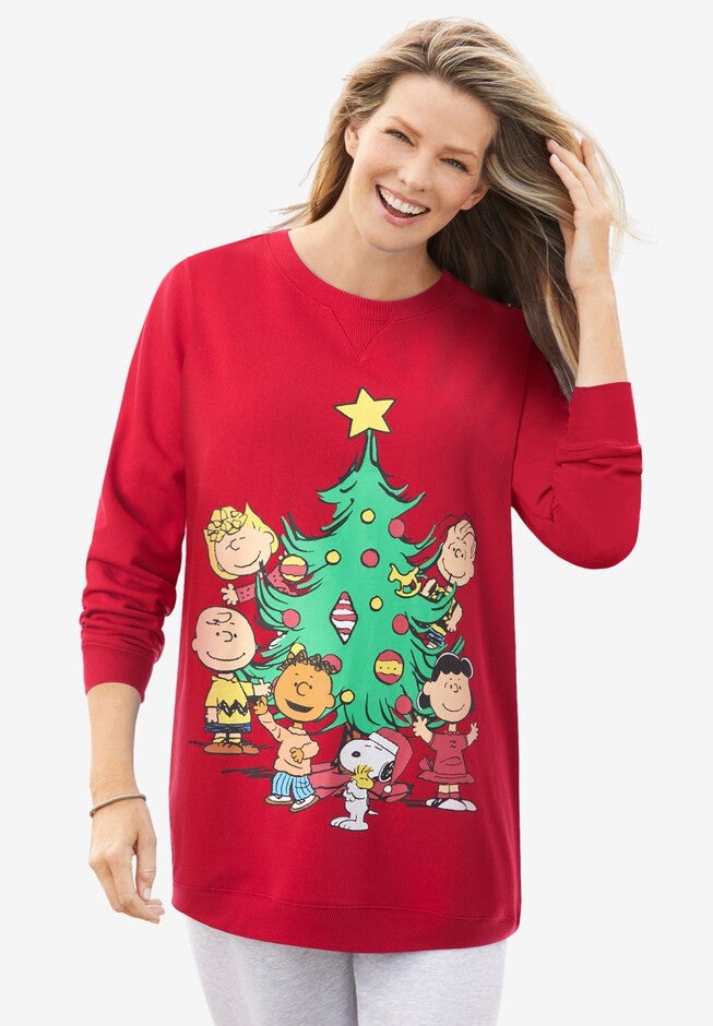 Red Peanuts Tree Sweatshirt, RED PEANUTS TREE, hi-res image number 0