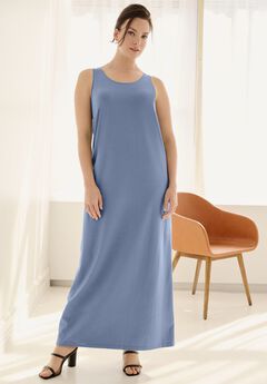 Cotton Spandex Scoop Neck Sleeveless A Line Maxi Dress