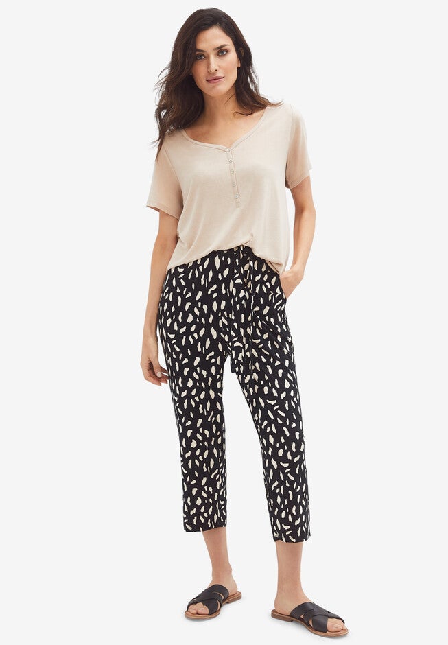 Tie-Front Capri, BLACK IVORY PRINT, hi-res image number null
