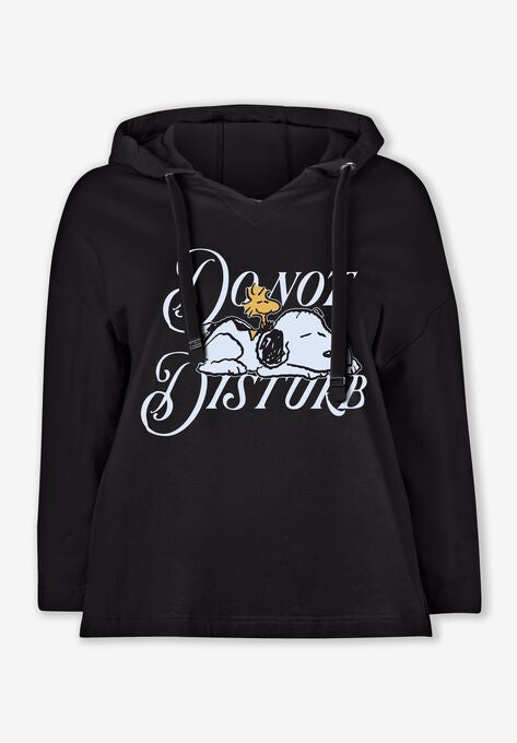 Peanuts Women's Hooded Sweatshirt Black Snoopy, , alternate image number null