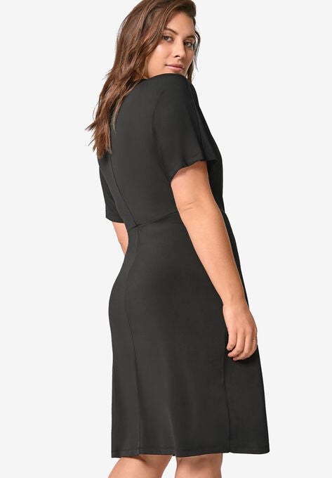 Side-Knot Faux Wrap Knit Dress, , on-hover image number null