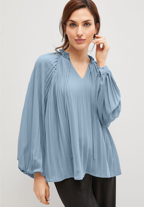 Pleated Full Sleeve Blouse, BLUE FOG, hi-res image number null