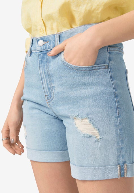 Denim Boyfriend Shorts, LIGHT BLUE DISTRESSED, hi-res image number null