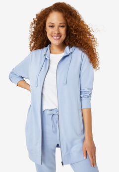 French Terry Long Sleeve Zip-Front Tunic Hoodie