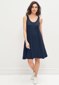 Stretch Jersey Knit A-Line Crossover Back Tank Short Dress