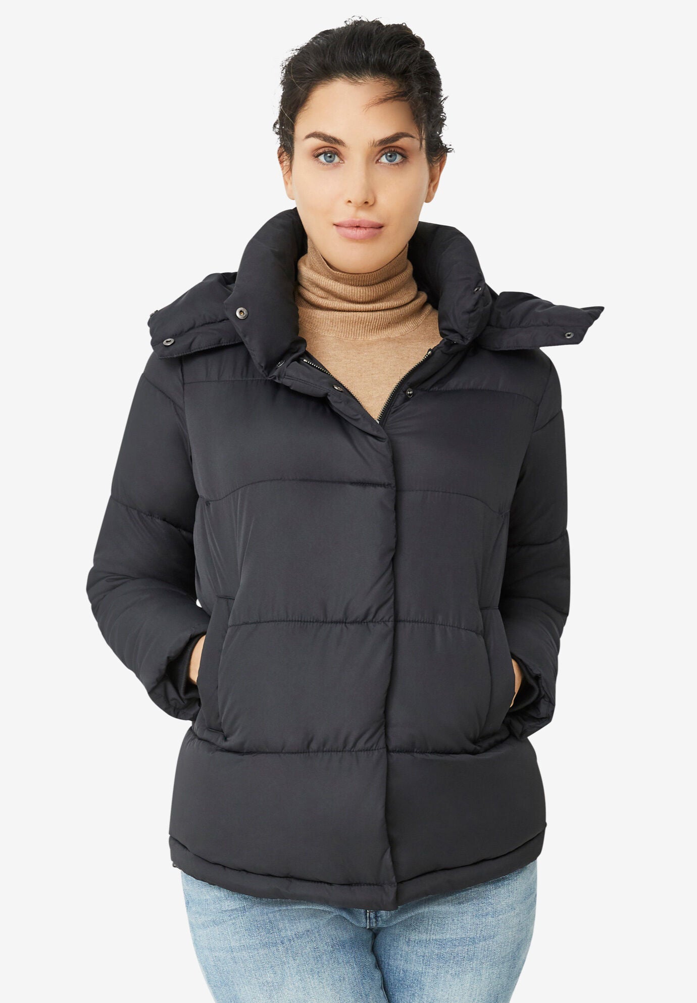 Water Resistant Short Hooded Puffer Coat Black Catherines