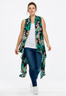 Printed Open Front Duster Vest, BLACK FLORAL, hi-res image number null