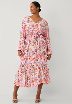 Button Front Midi Dress With Self Belt
