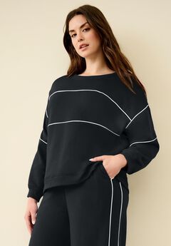 Ellos Studio Piped Boxy Fleece Sweatshirt