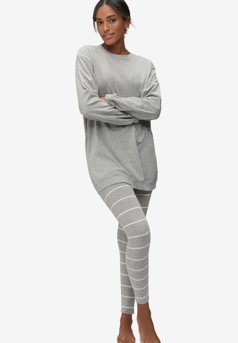 2-Piece Tunic & Legging PJ Set, HEATHER GREY WHITE STRIPE, hi-res image number null