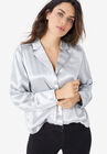 Metallic Satin Button-Down Blouse, SILVER, hi-res image number null