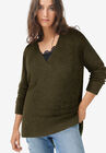 Hi-Lo V-Neck Pullover, BURNT OLIVE, hi-res image number null