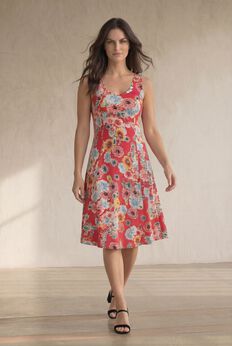 Stretch Jersey Knit Sleeveless Scoop Neck Fit and Flare Dress