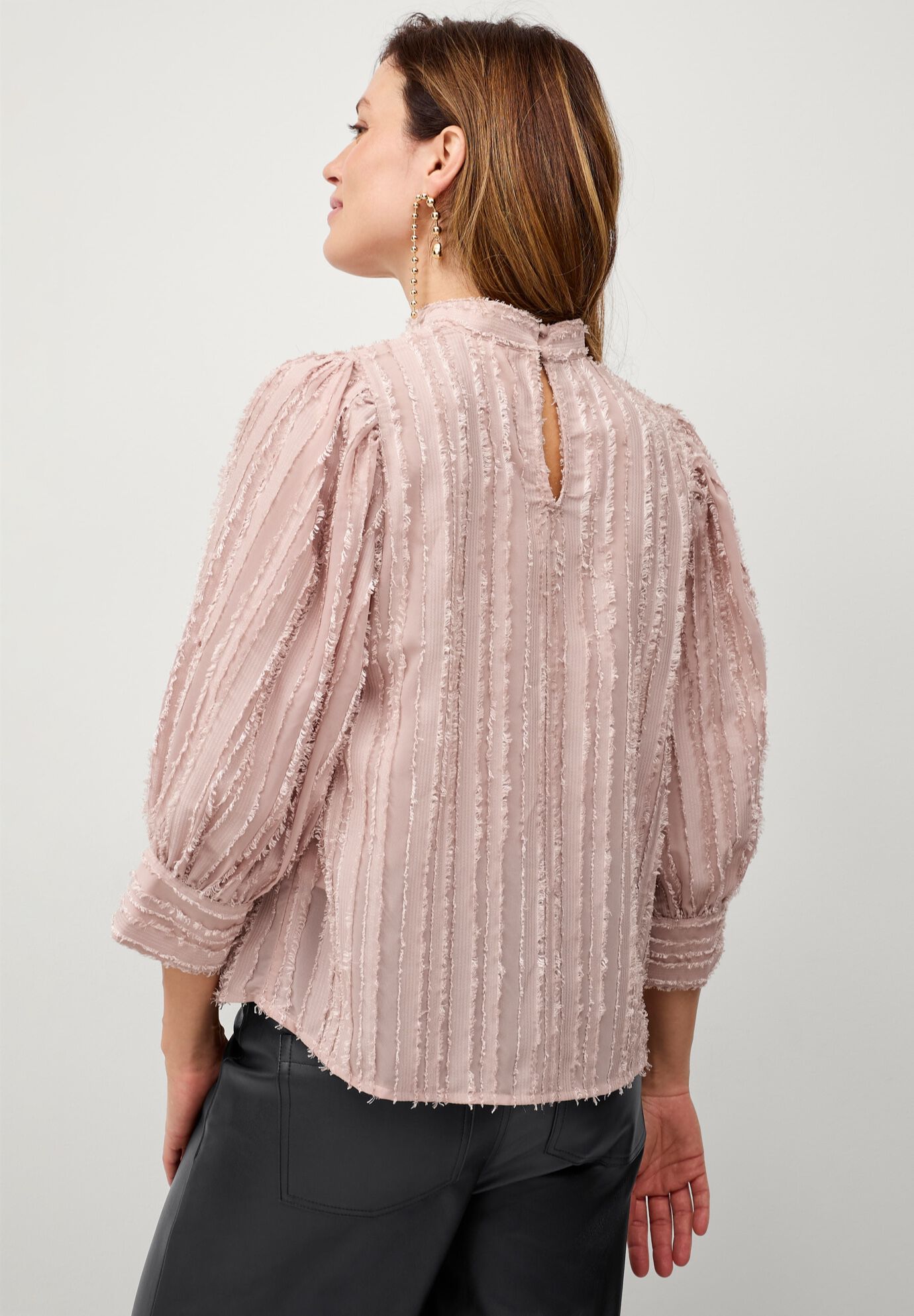 Blouson Sleeve Eyelash Texture Blouse, LILAC BLUSH, on-hover image number 1