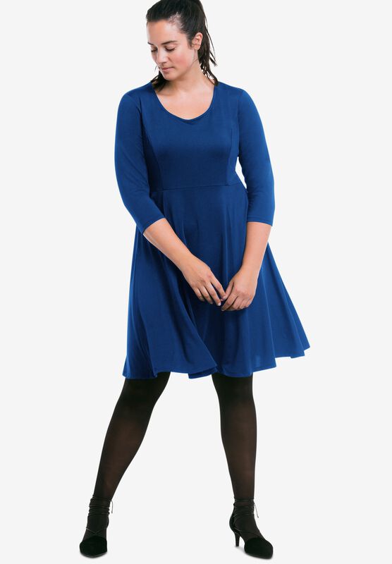 ellos Womens Plus Size Fit and Flare Knit Dress