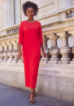 Cotton Spandex Crew Neck 3/4 Sleeve Maxi Dress