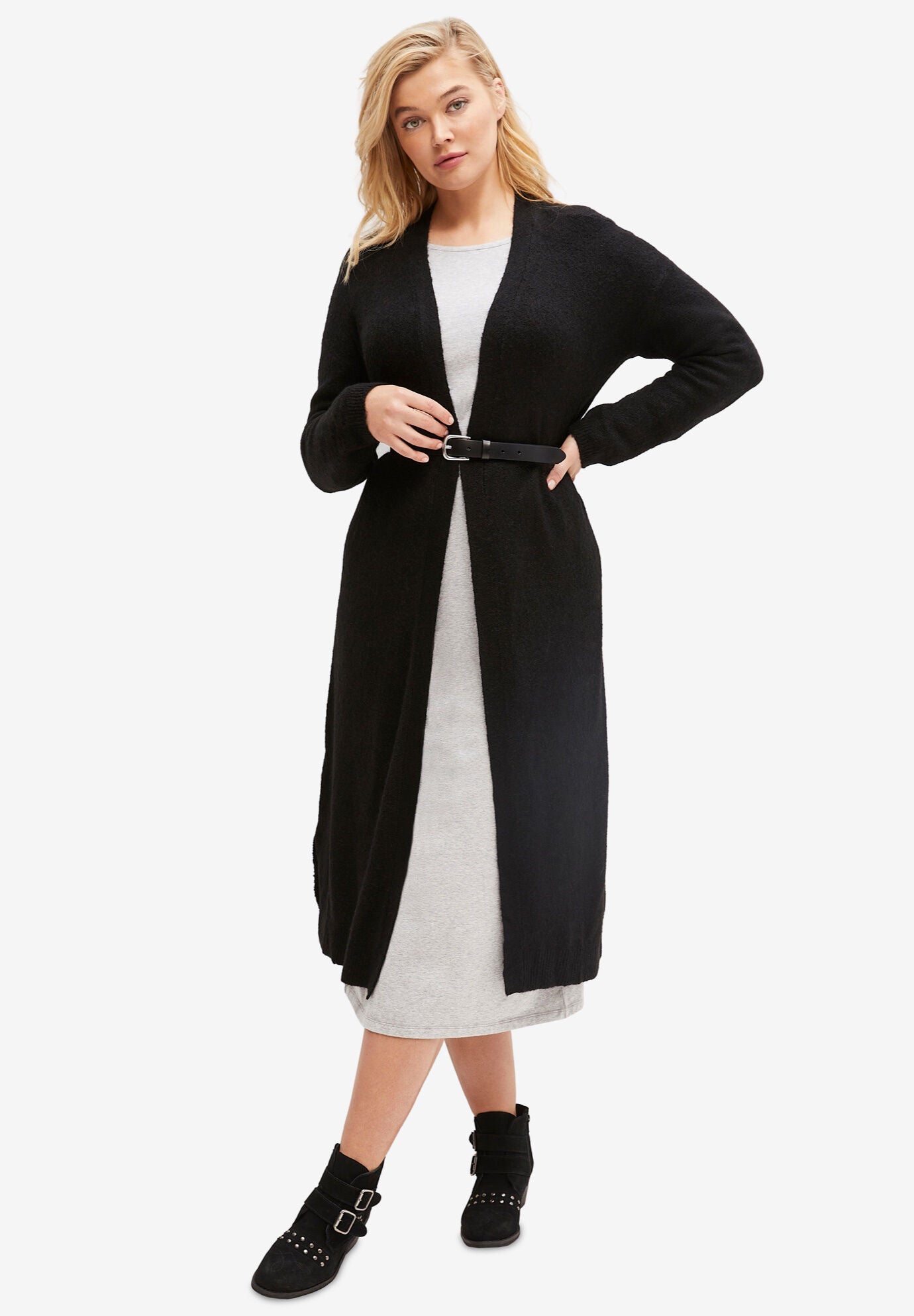Nolita Duster Cardigan Open Front Long Sweater Black Catherines