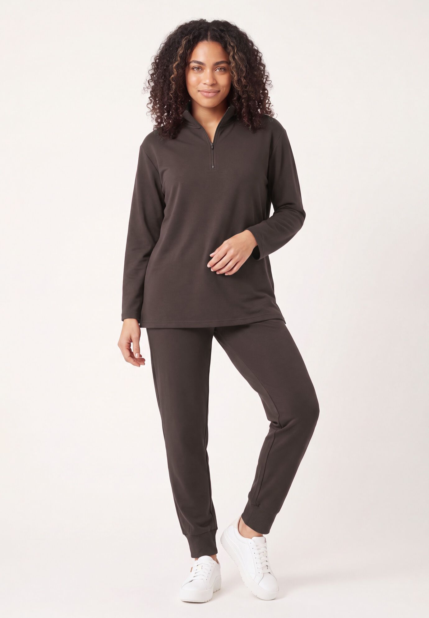 &frac14; Zip Collar French Terry Sweatshirt, CHOCOLATE, hi-res image number 0