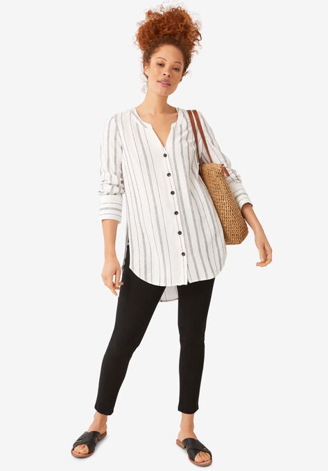 Striped Linen Blend Tunic, , alternate image number null
