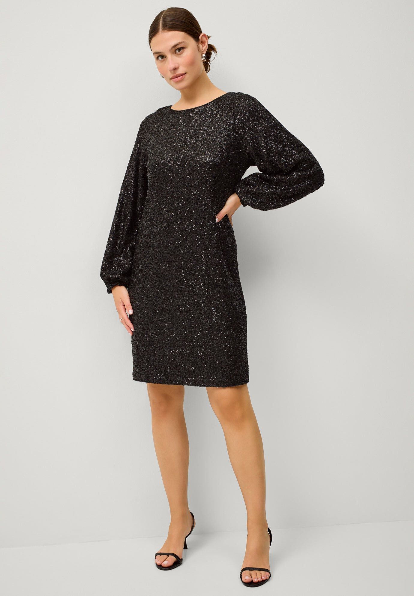Sequin Dress With Satin Bow At Back, BLACK, hi-res image number 0