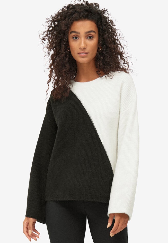 Colorblock Pullover Sweater, WHITE BLACK, hi-res image number null