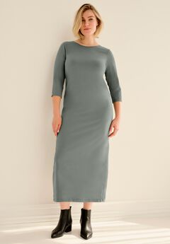Three-Quarter Sleeve Knit Maxi Dress