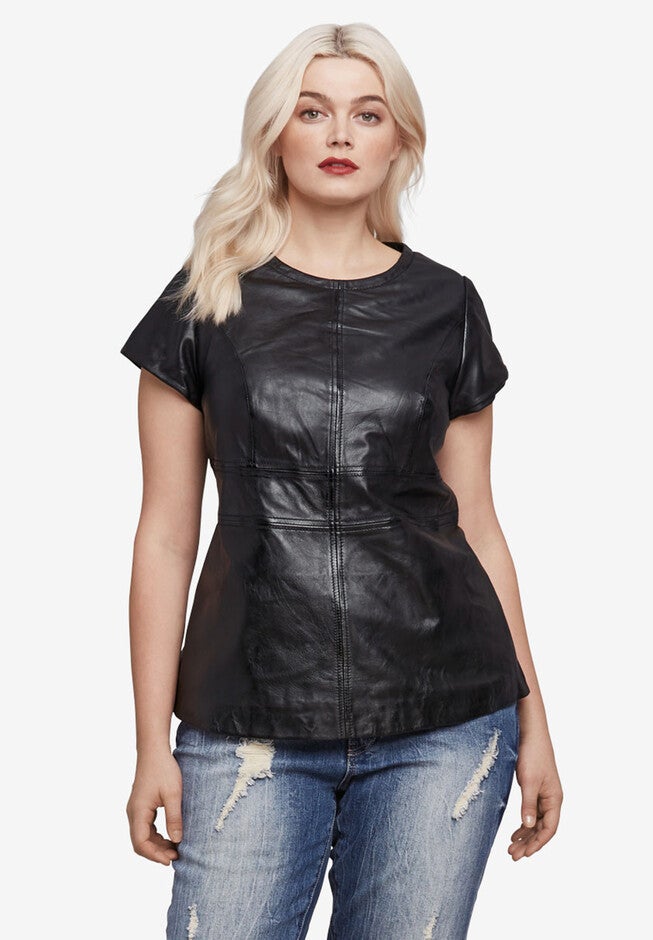 Back Zip Leather Top, BLACK, hi-res image number null