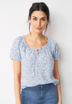 Keyhole Neckline Peasant Blouse
