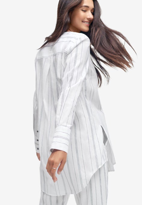 Striped Linen Blend Tunic, , on-hover image number null