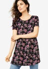 Side Slit A-Line Tunic, BLACK PINK FLORAL, hi-res image number null