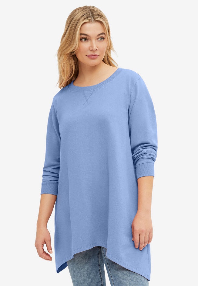 Point Hem Sweatshirt Tunic, DUSTY CORNFLOWER, hi-res image number null