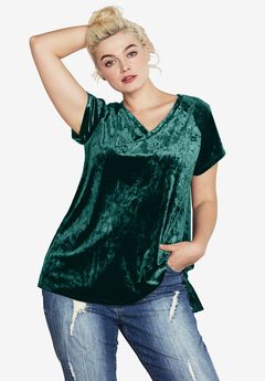 Stretch Crushed Velour V-neck Short Sleeve Tee