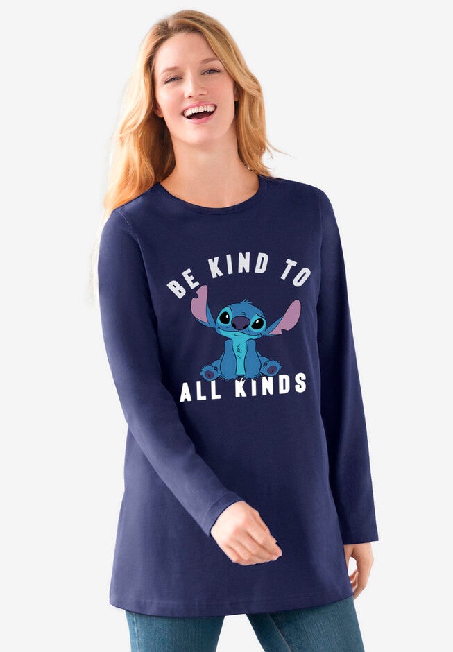 Disney Women's Long Sleeve Crew Tee Stitch Be Kind to All Kinds, NAVY STITCH, hi-res image number null