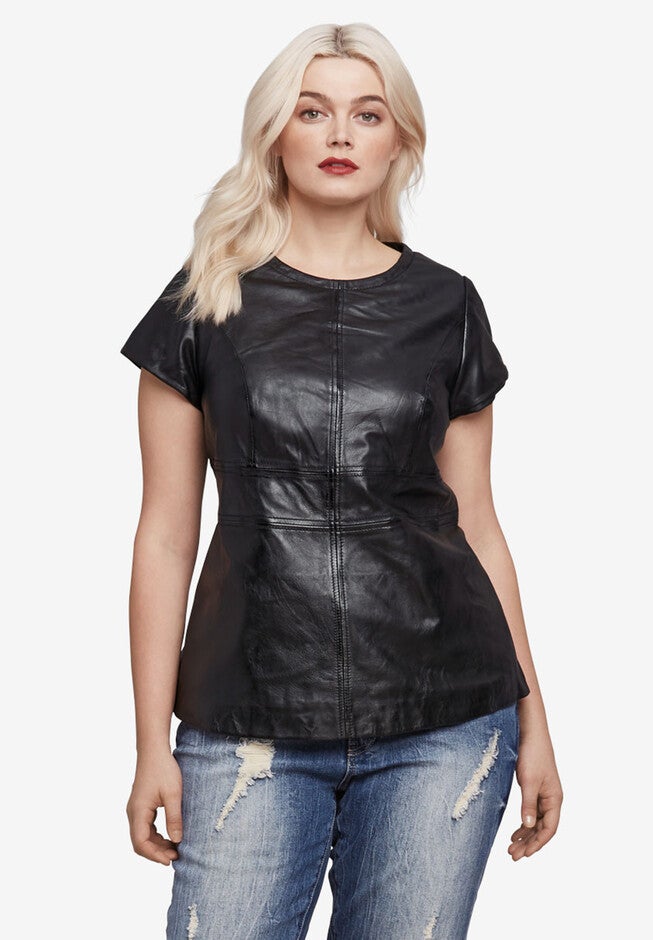 Back Zip Leather Top, , alternate image number null