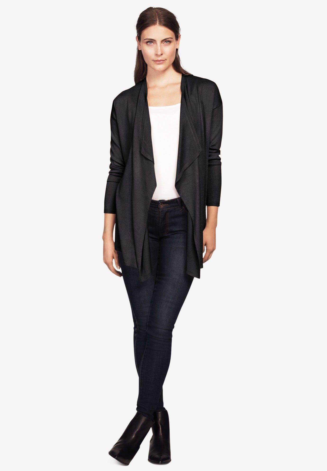 Draped Open Front Cardigan, BLACK, hi-res image number 0