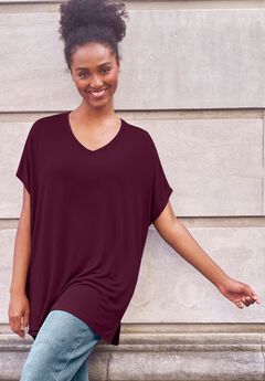 Stretch Jersey Knit V-Neck Oversized Tunic