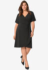 Side-Knot Faux Wrap Knit Dress, BLACK, hi-res image number null